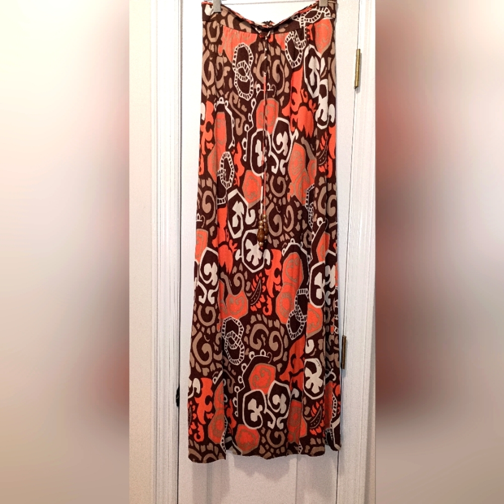 Milly orange Brown Tropical Print Silk Maxi Skirt Size Medium
